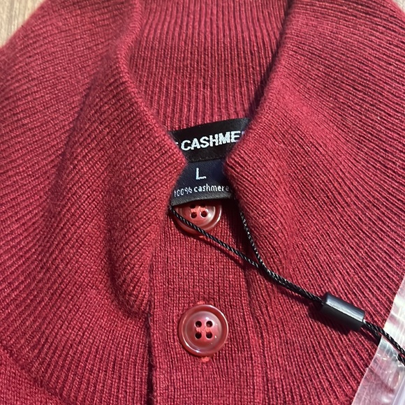 STATE CASHMERE Mock-Neck Quarter Button Polo Sweater Elbow Patch 100% Cashmere L - Picture 12 of 14